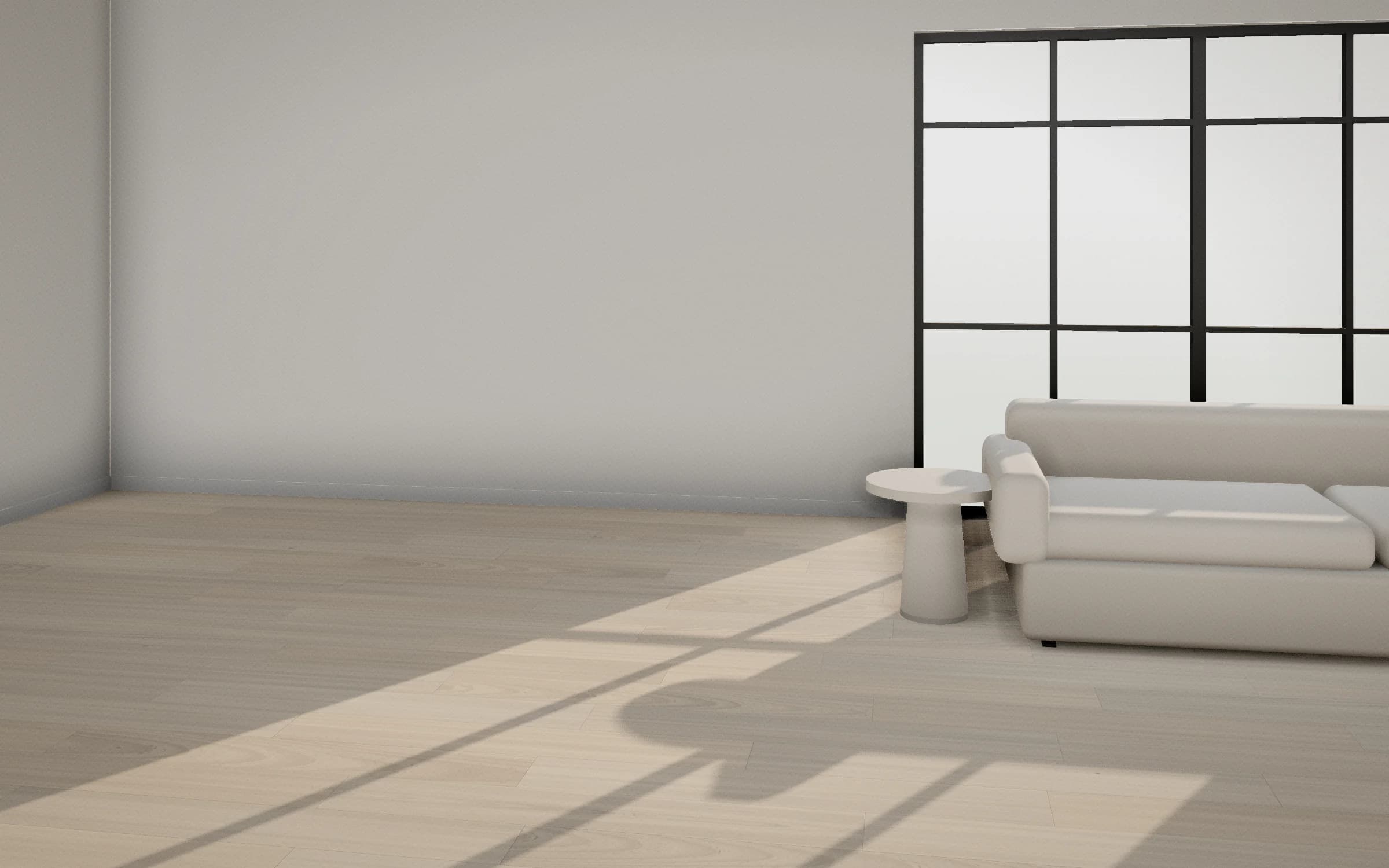 Flax Oak laid in a bright living room with steel garden doors