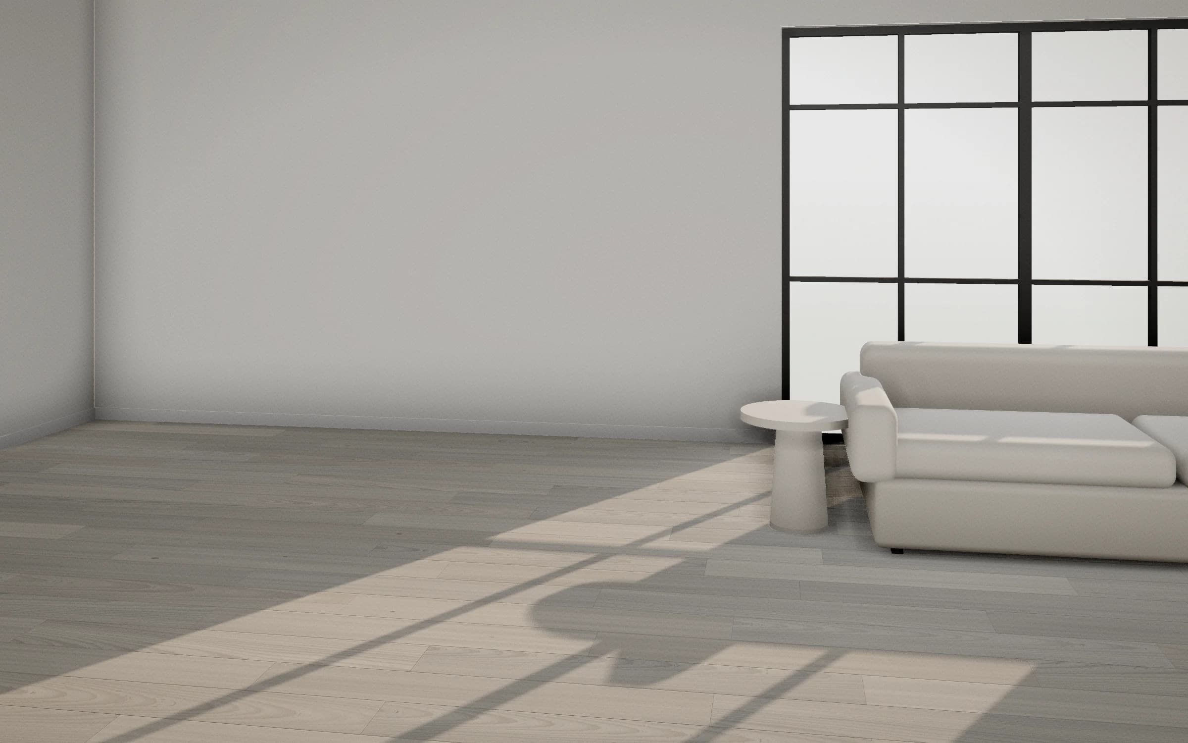Stone Oak laid in a bright living room with steel garden doors