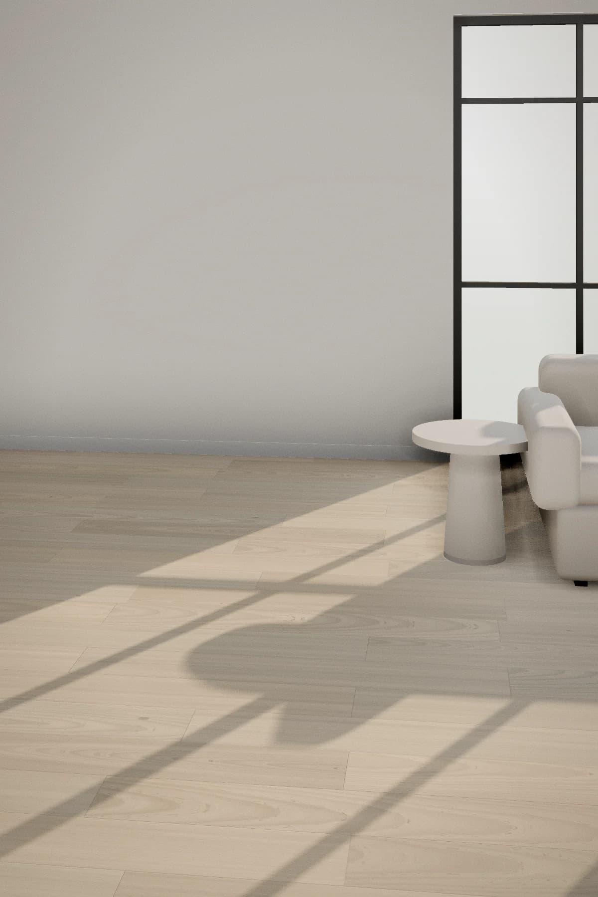 Oat Oak laid in a bright living room with steel garden doors