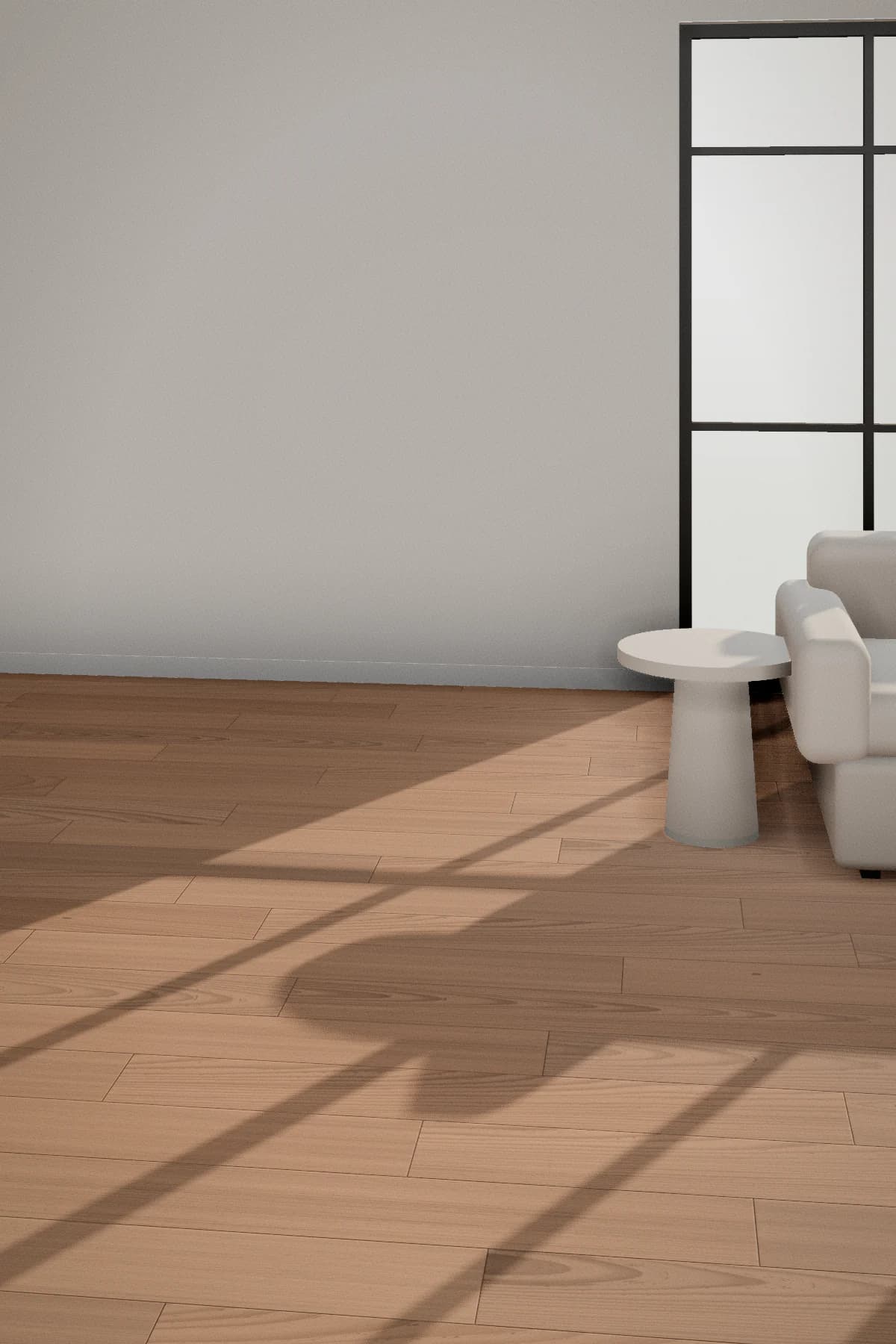 Clay Oak laid in a bright living room with steel garden doors