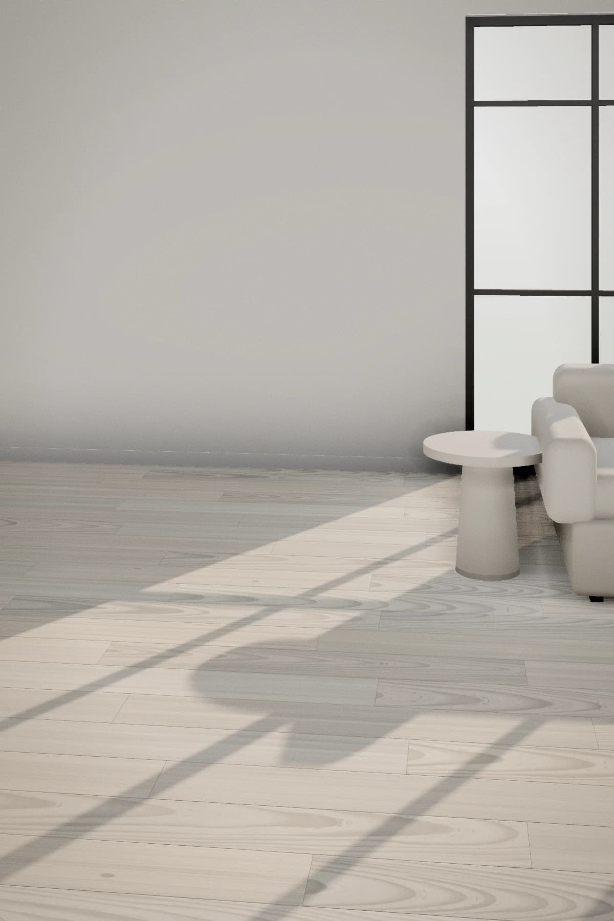 Salt Ash laid in a bright living room with steel garden doors